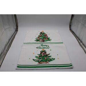 Unbranded Christmas Kitchen Towels White Green Cat Kitten Tree Holiday Set 2